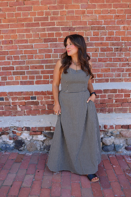 Gingham Open Back Maxi Dress