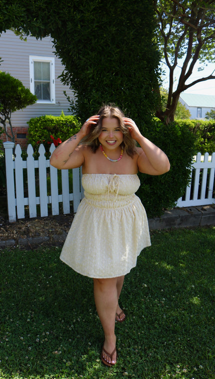 Strapless Yellow Striped Mini Dress