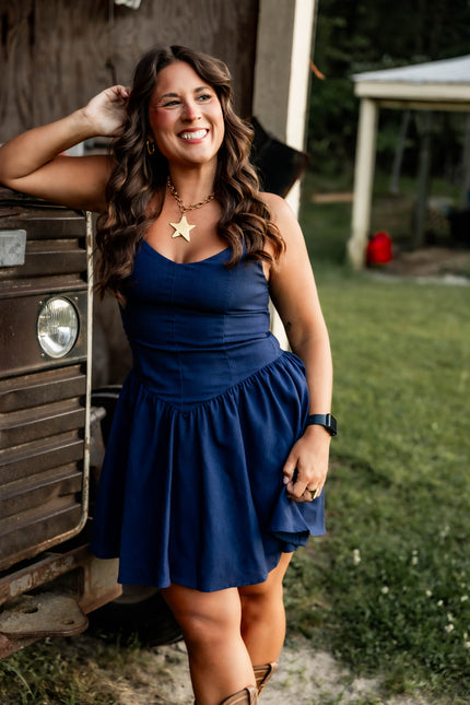 Navy Drop Waist Mini Dress