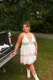 White Halter Ruffle Mini Dress