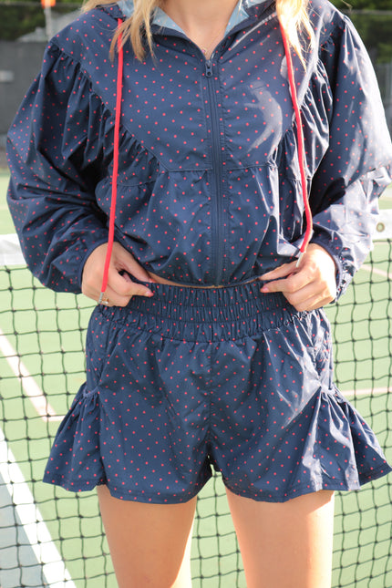 Navy & Red Flowy Athletic Short