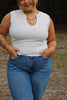 White Ribbed Top w/ Tan Stitching