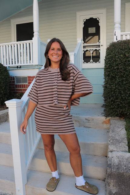 Brown Chunky Knit Striped Skort