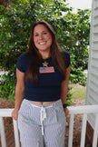 Navy Ribbed American Flag Baby Tee