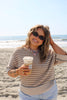 Taupe Striped Short Sleeve Sweater