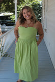 Green Pleated Bodice Maxi Dress