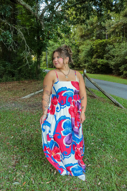 Red & Blue Floral Maxi Dress