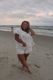 Linen Embroidered Lobster Shorts