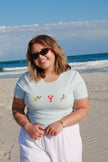 Light Blue Embroidered Seafood Baby Tee