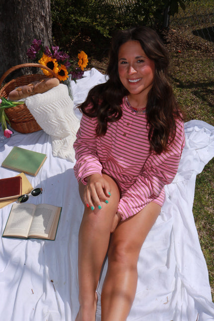 Pink/Brown Striped Oversized Long Sleeve