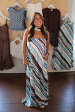 Brown & Teal Striped Tube Dress