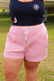 Red & White Striped Drawstring Shorts