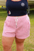 Red & White Striped Drawstring Shorts