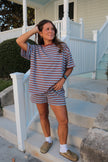 Brown & Blue Striped Lounge Shorts