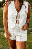 White Patchwork Shorts with Floral & Lace Detail