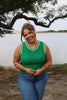 Green Knit Tank w/ White Crochet Trim