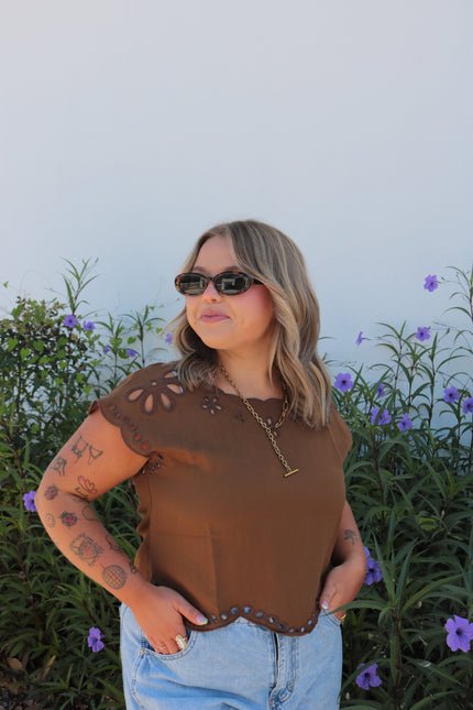 Brown Eyelet Cropped Top