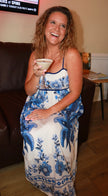Blue Florals Scalloped Maxi Dress