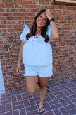 Baby Blue & White Gingham Puff Sleeve Top