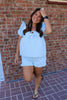 Baby Blue & White Gingham Puff Sleeve Top