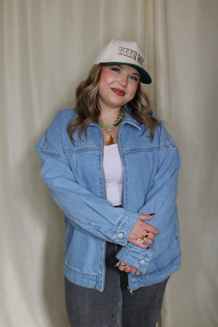 Oversized Zip Up Denim Jacket