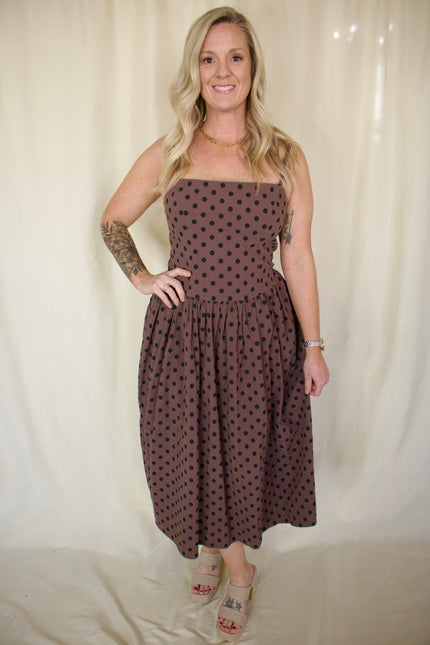 Brown/Black Polka Dot Midi Dress