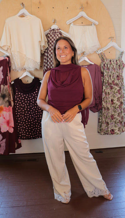 Cream Linen Lace Pants