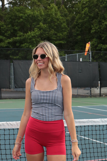 Black Gingham Square Neck Tank