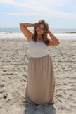 White/Taupe Strapless Bandeau Maxi Dress