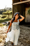 Denim Floral Vest with Lace Details