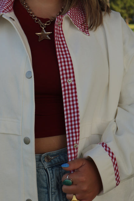 White & Red Gingham Jacket