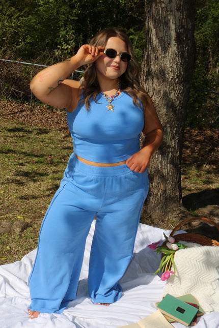 Coastal Blue Wide Leg Lounge Pants