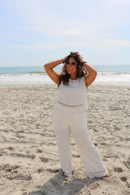 Cream Wide Leg Flowy Pants