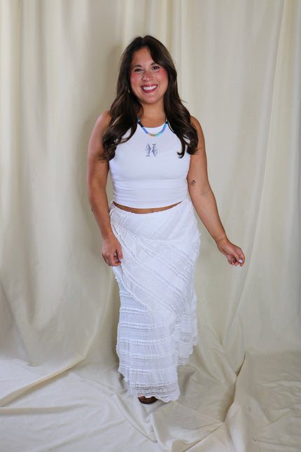 White Ruffle Maxi Skirt