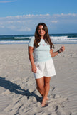 White Scrunch Waist Linen Shorts