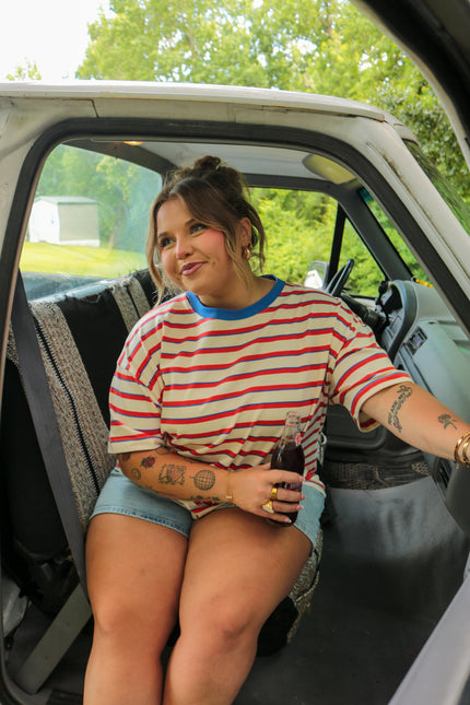 Cream/Red/Blue Boxy Tee