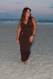 Espresso Ruched Maxi Skirt w/ Gold Detail