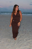 Espresso Ruched Maxi Skirt w/ Gold Detail