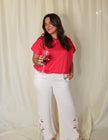 Linen Embroidered Cherry Pants