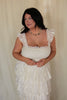 Cream Ruffled Floral Midi Dress