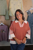 Rust Collared 1/4 Sleeve Sweater