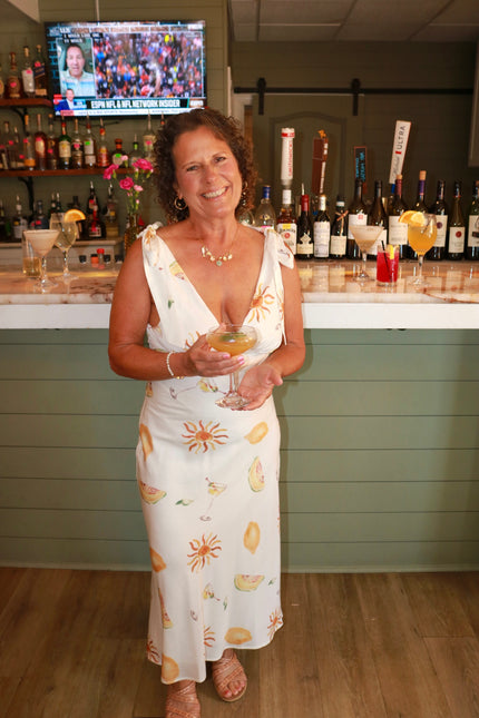 White Martini Print Maxi Dress