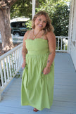 Green Pleated Bodice Maxi Dress