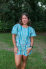 Blue Striped Puff Sleeve Top