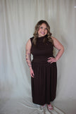 Chocolate Brown Cinched Midi Dress