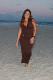 Espresso Ruched Maxi Skirt w/ Gold Detail