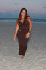 Espresso Ruched Maxi Skirt w/ Gold Detail