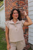 Camel Gingham 1/4 Button Top