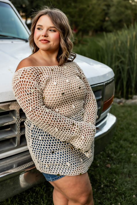 Crocheted Mini Dress with Shell Details
