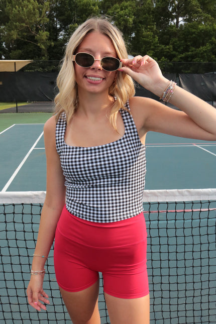 Black Gingham Square Neck Tank